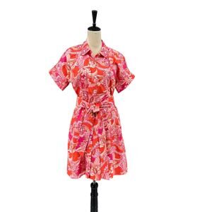 Talbots PETITE Orange Pink Floral Paisley Print Button Down Shirt Dress